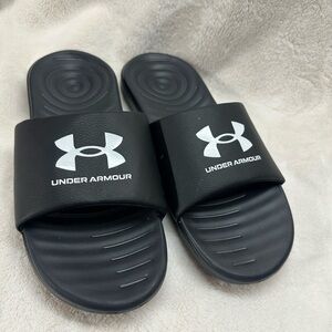 Under Armour Black Slides with White Logo